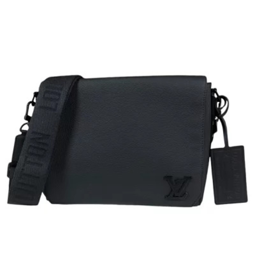 Louis Vuitton Takeoff Messenger LV Aloegram Shoulder Bag Grain Leather Black